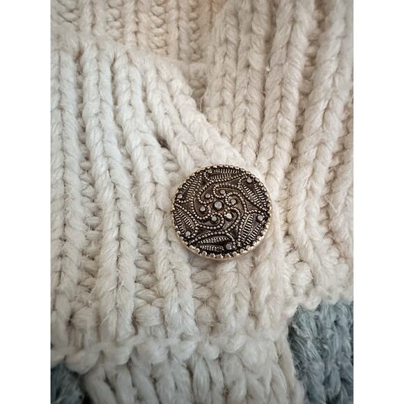 Vtg Hand Knit Chevron Sweater Cream Pastel Y2K Cable Knit Button Collar Grandma - Picture 8 of 9